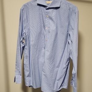 ⭐ Michael Kors Men's Dress Shirt Size 17 | Light Blue Textured | Long Sleeve